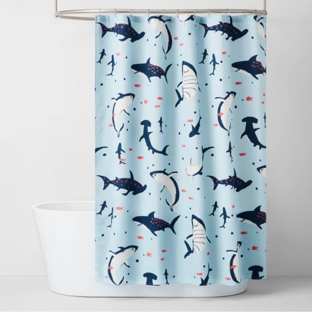 NWT Pillowfort Shark Kids Bathroom Shower Curtain